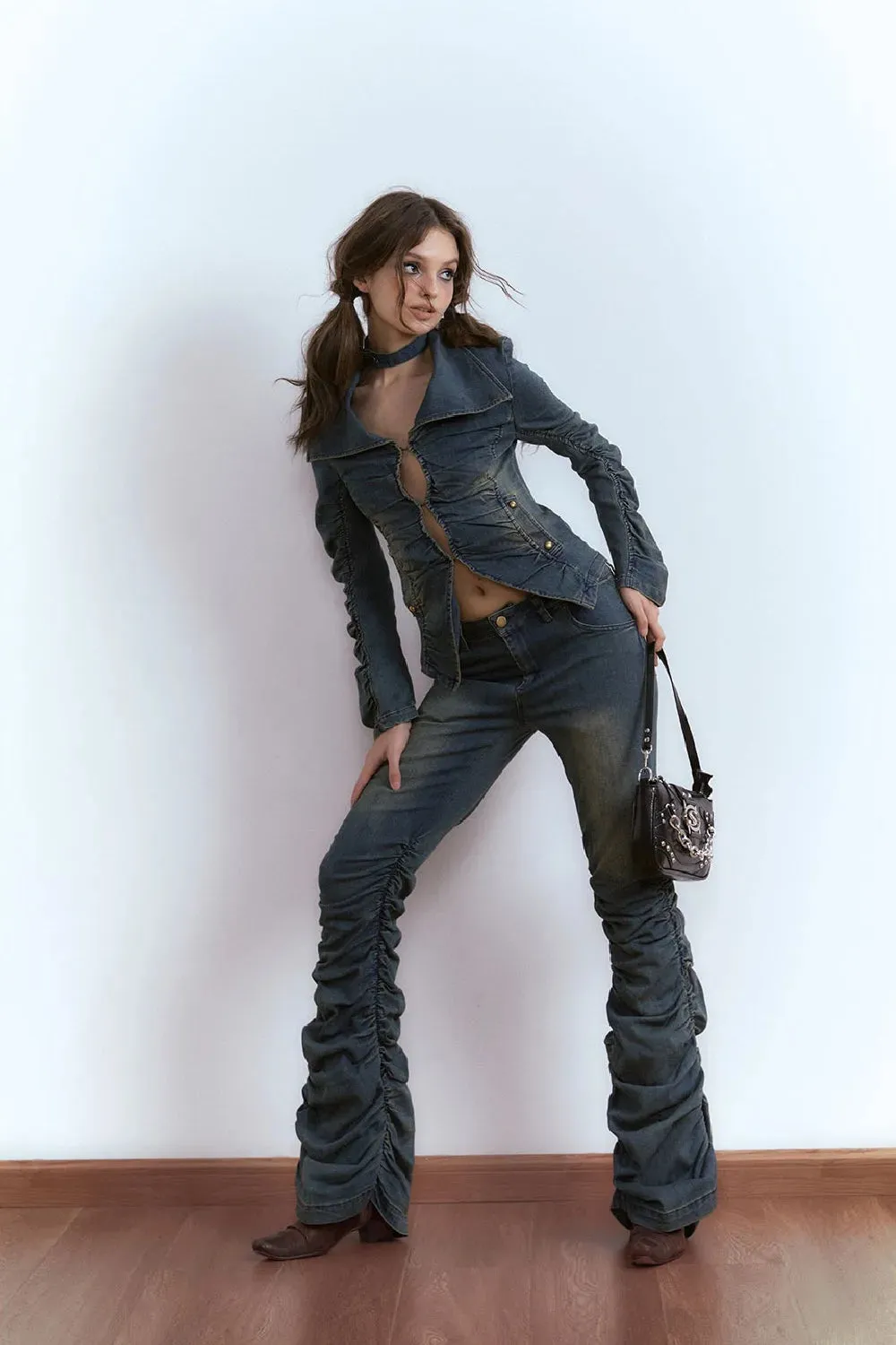 Pleated Denim Trousers