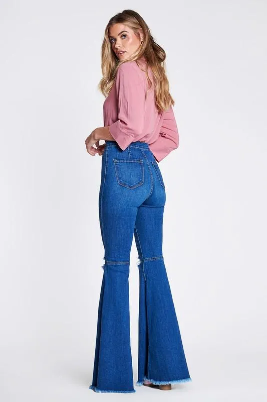 Pre-Order Knee-ripped Flare Jeans