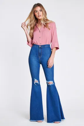 Pre-Order Knee-ripped Flare Jeans