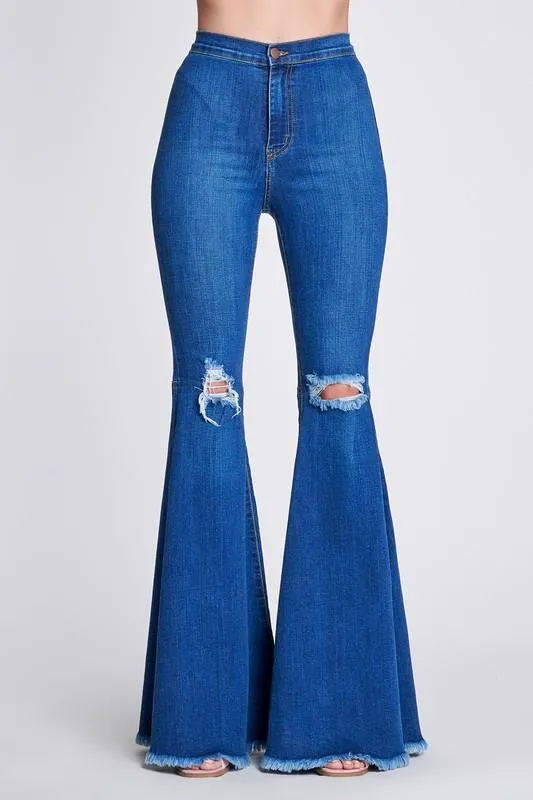 Pre-Order Knee-ripped Flare Jeans