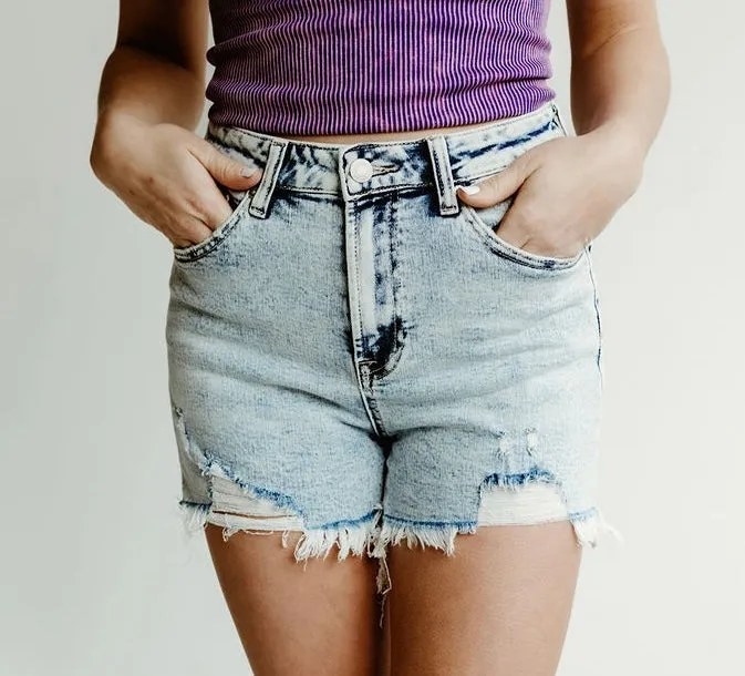 Risen High Rise Distressed Denim Shorts