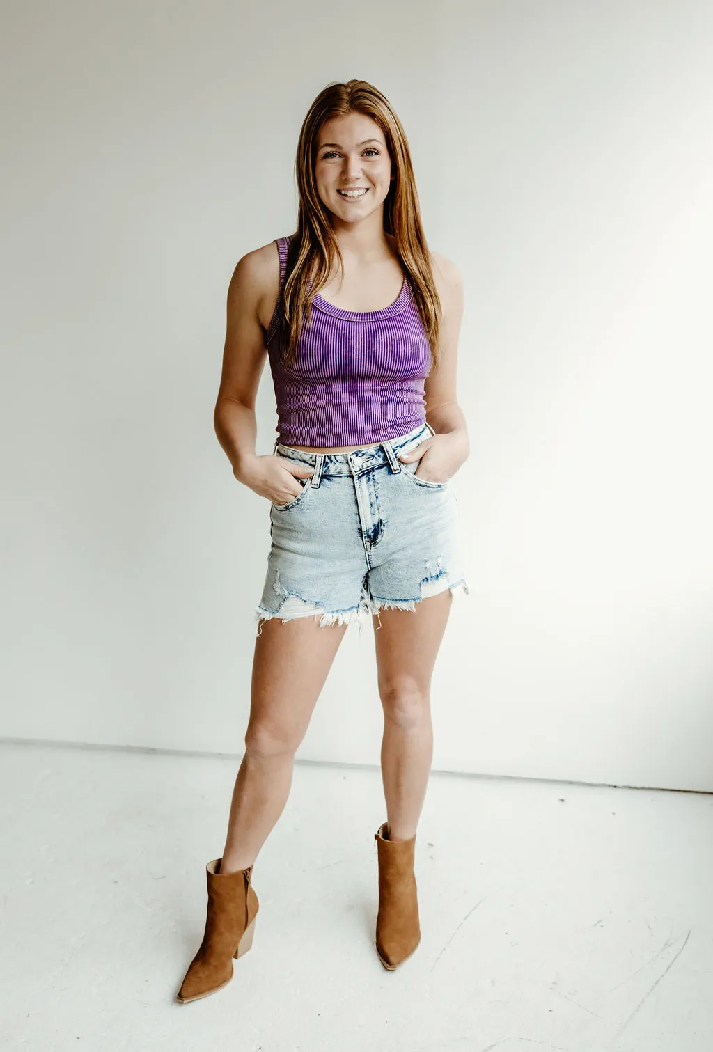 Risen High Rise Distressed Denim Shorts