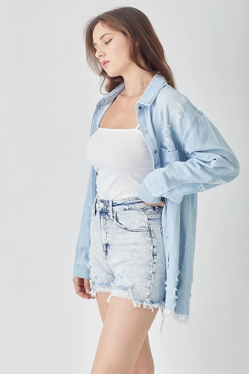 Risen High Rise Distressed Denim Shorts
