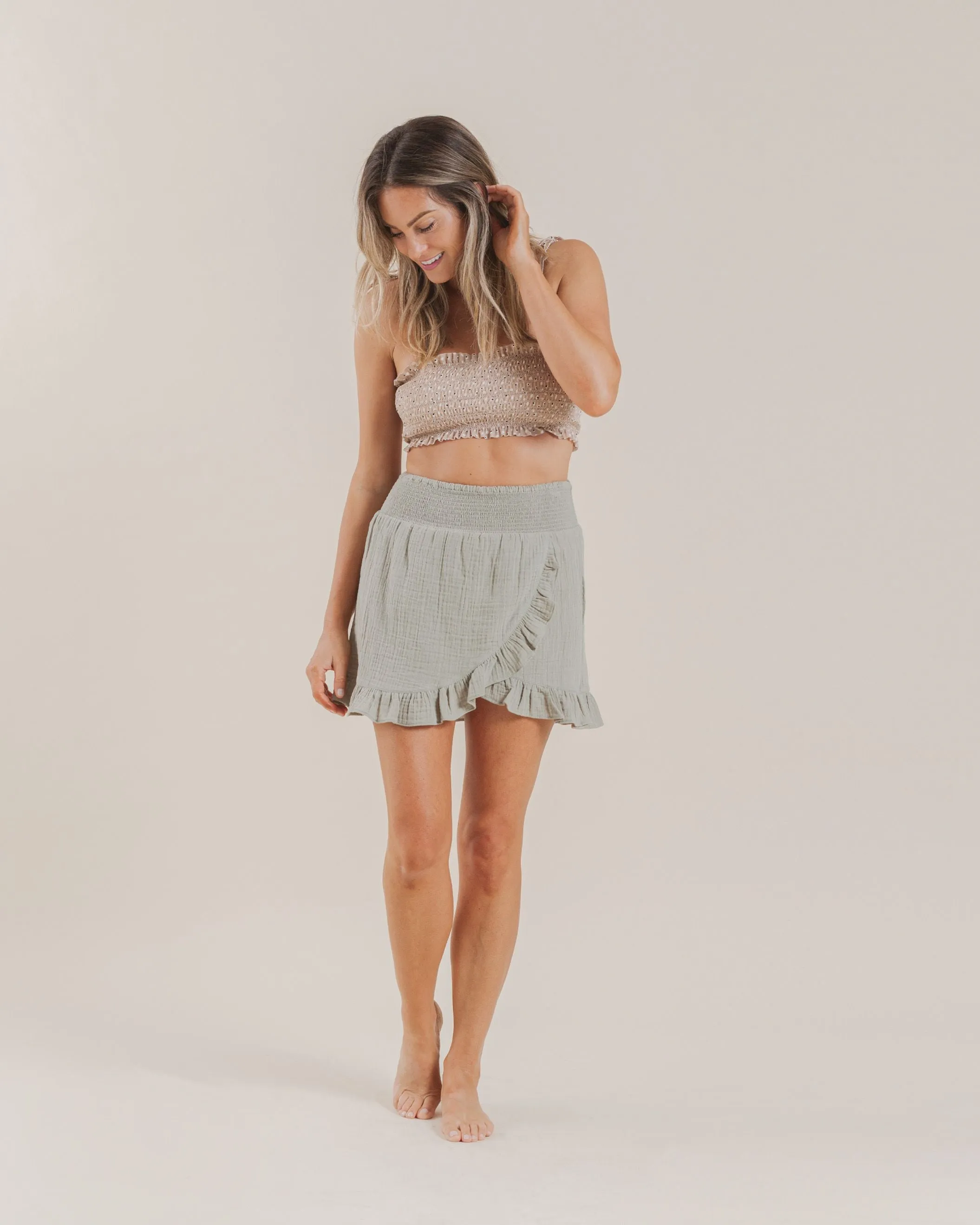 Rylee   Cru Women's Wrap Ruffle Skirt - Sage