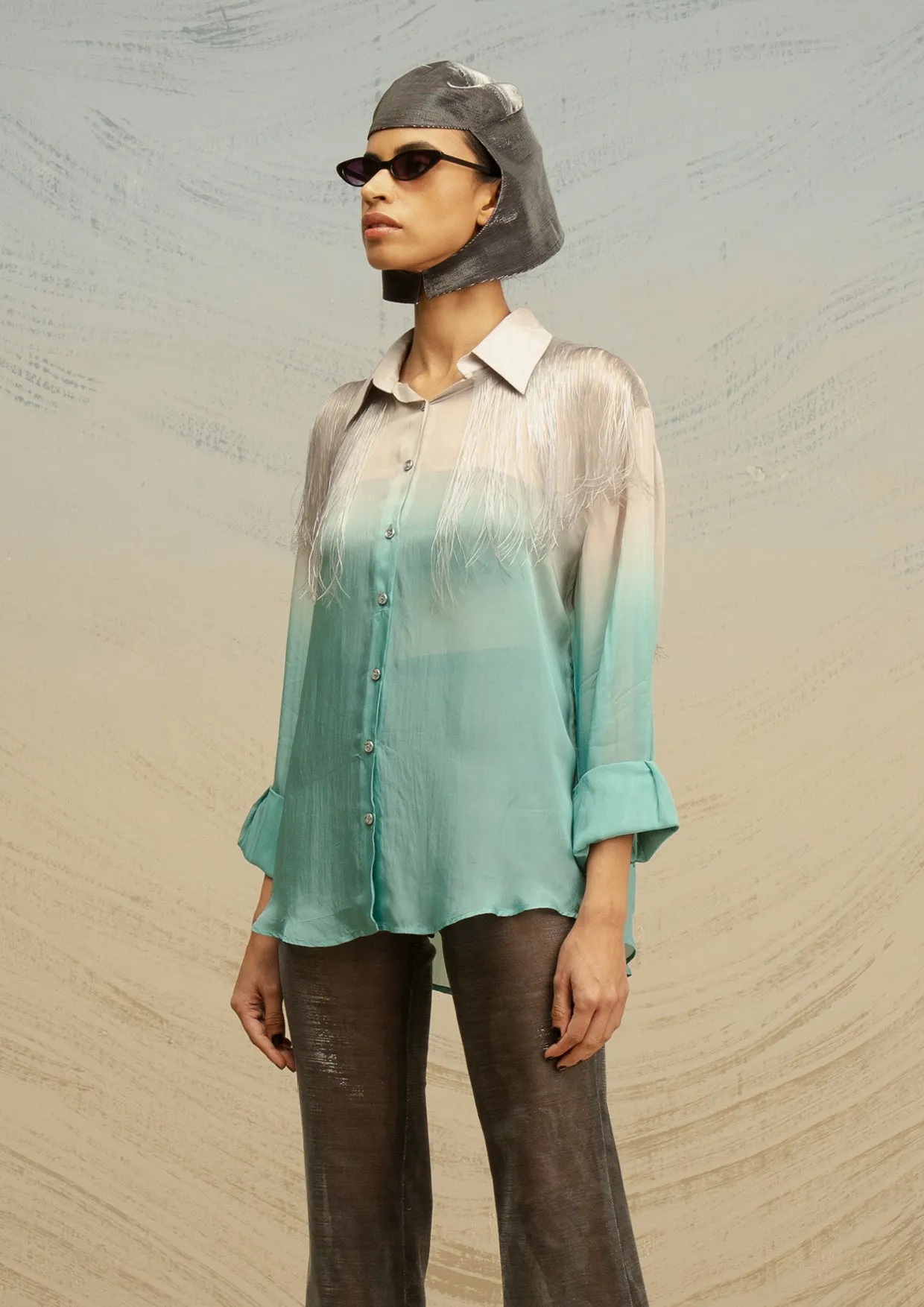 Sheer Fringed Silk Chiffon Shirt