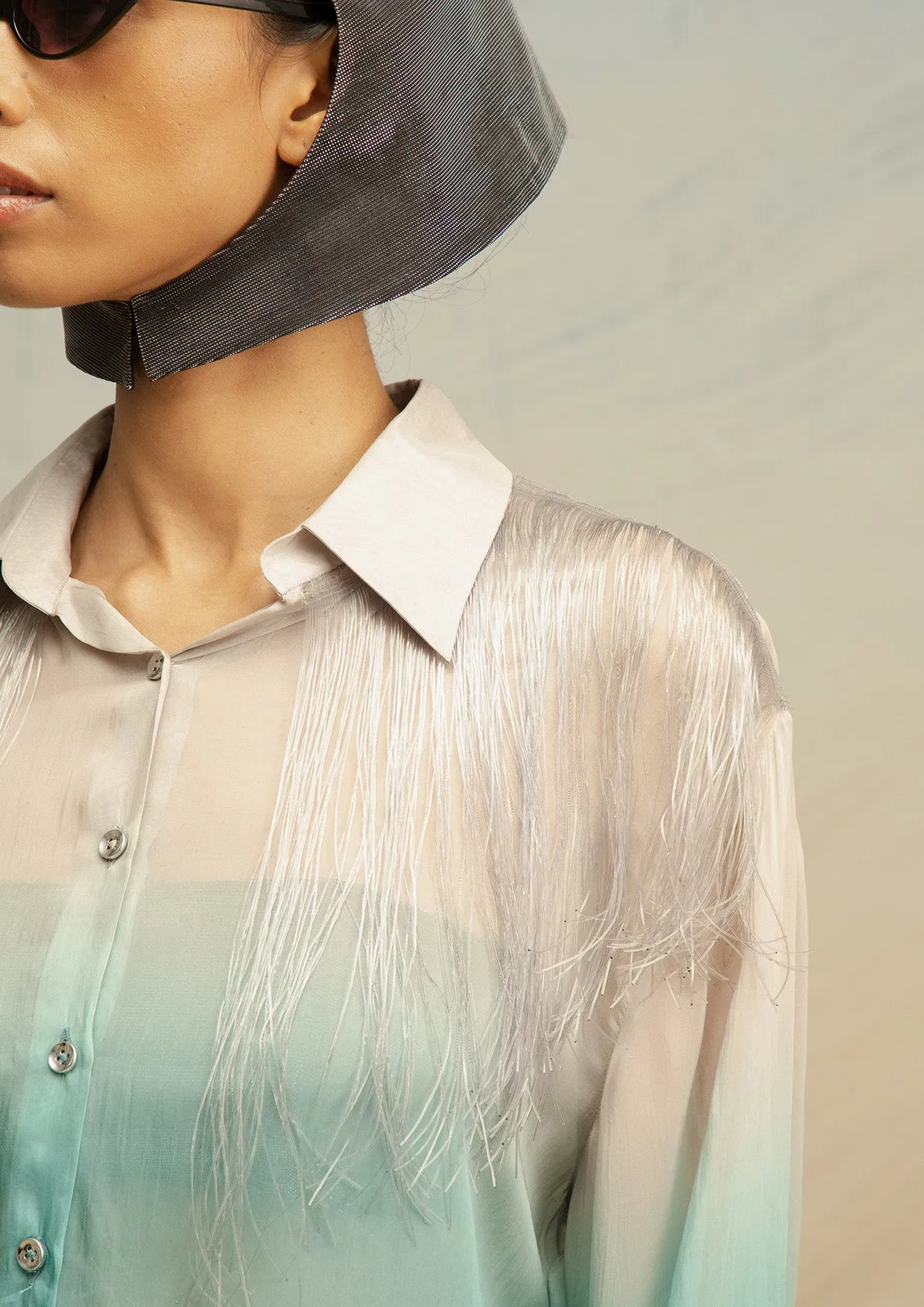 Sheer Fringed Silk Chiffon Shirt
