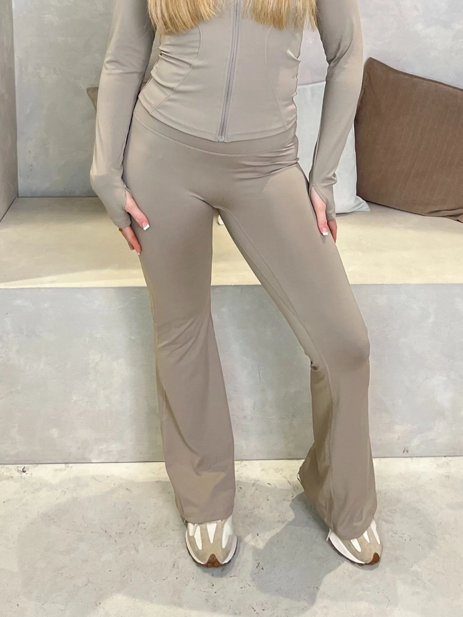 Taupe Zip Jacket Wide Leg Trouser Set