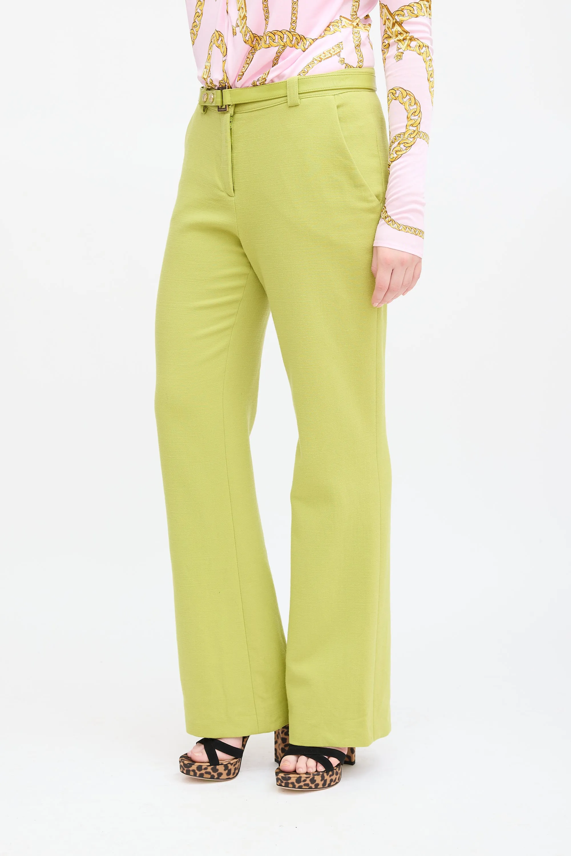 Vintage Green Wool Belted Trouser