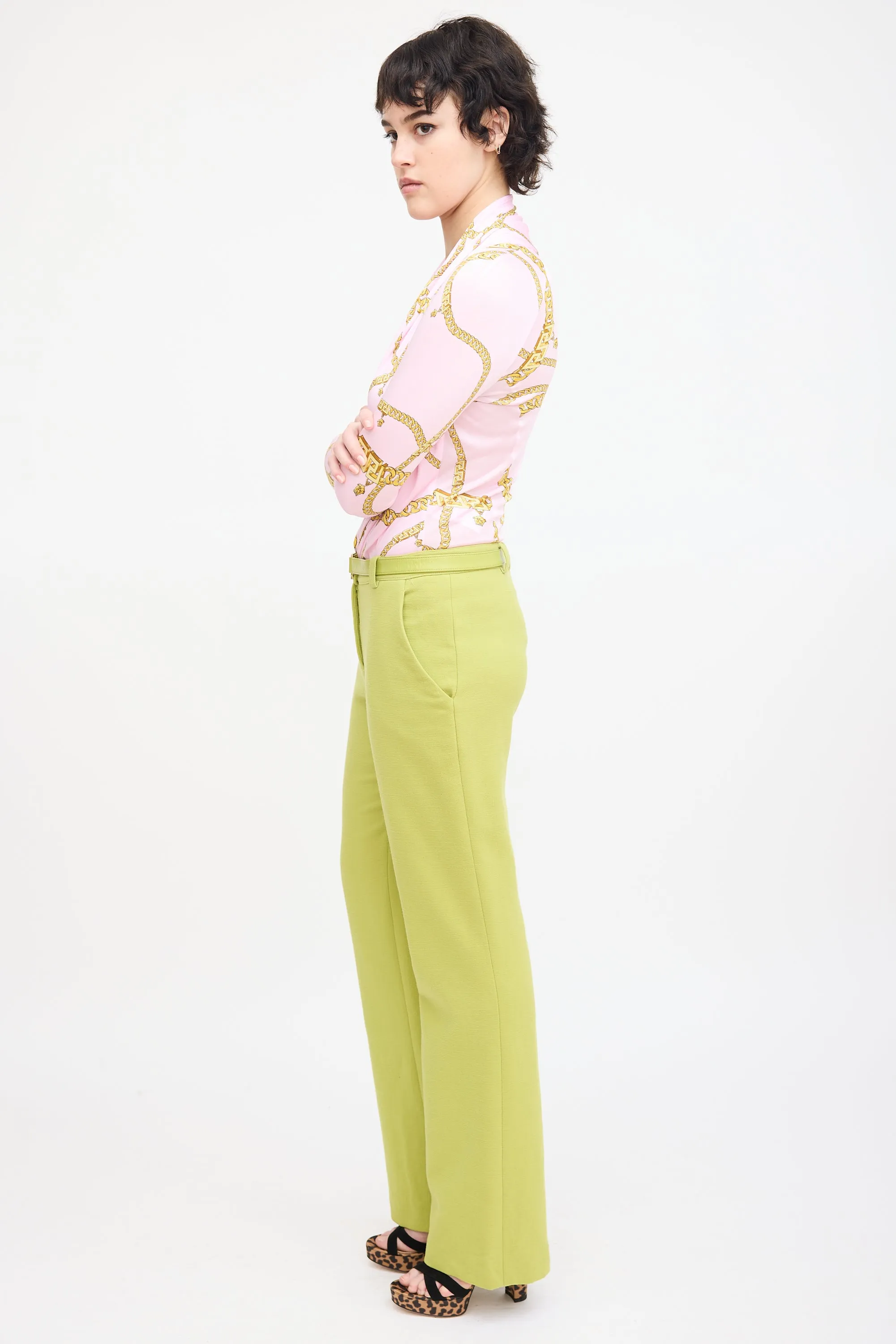Vintage Green Wool Belted Trouser