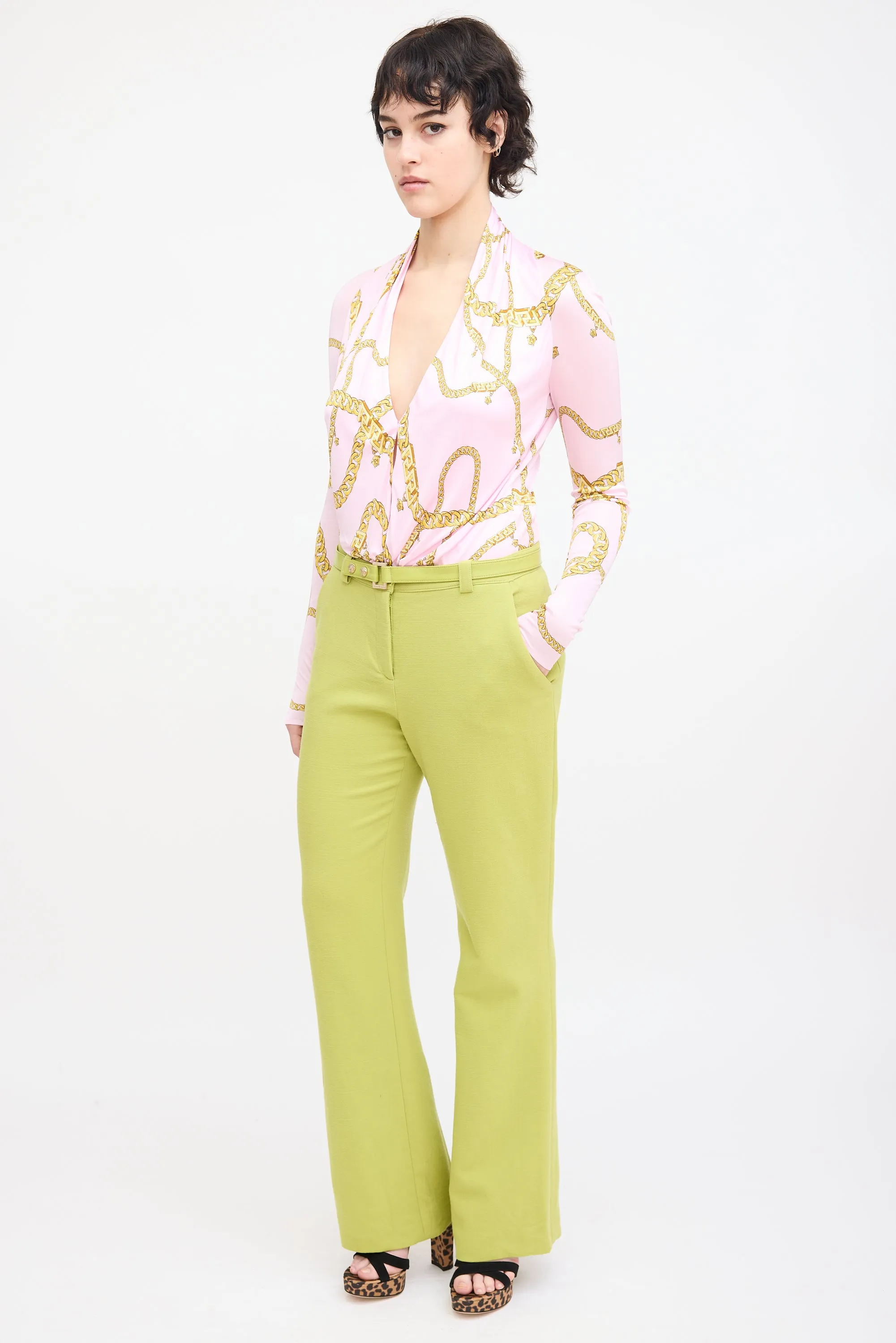 Vintage Green Wool Belted Trouser