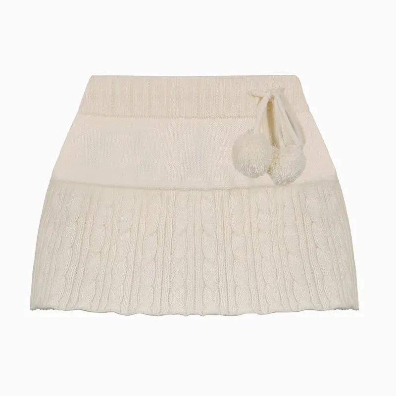 Wjczt y2k Knitted Mini Skirts Lace Up Fur Cute Sweet Pencil Skirts Twist Skinny Low Waisted Short Women Skirts Autumn Chic