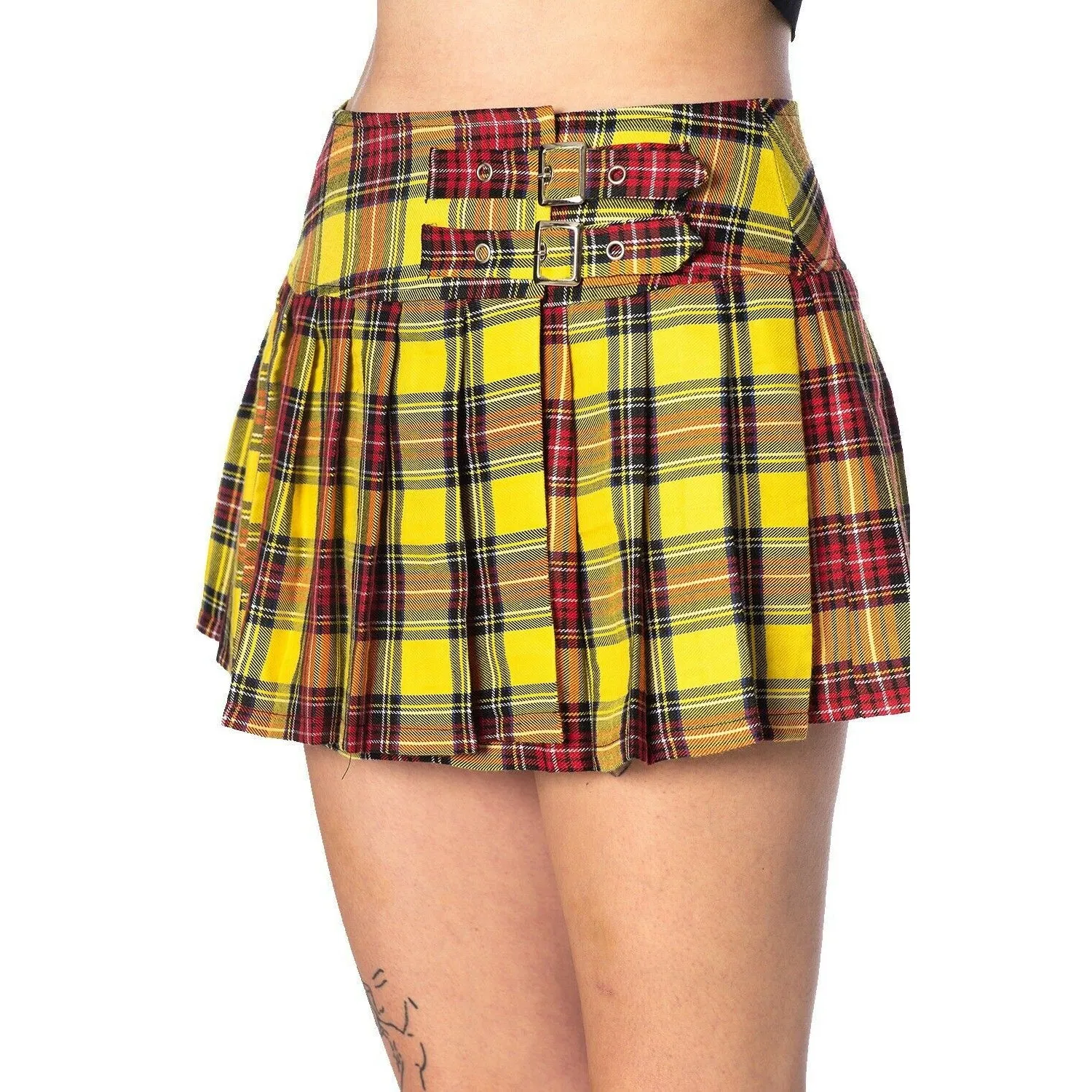 Yellow Tartan Womens Mini Skirt