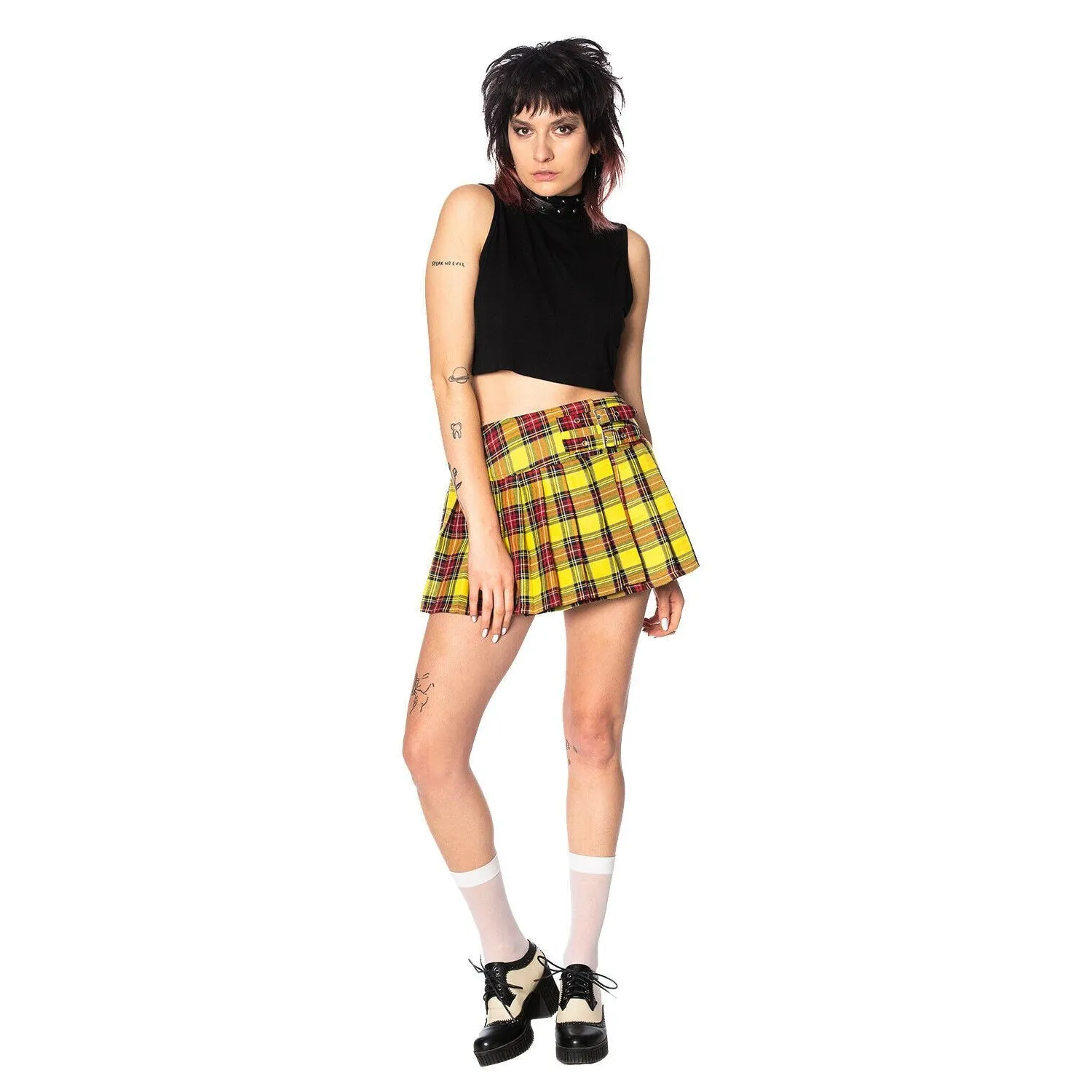 Yellow Tartan Womens Mini Skirt